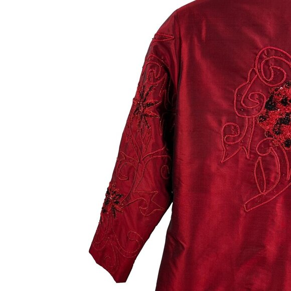 Tunique Nights Large Unisex Red Silk Blend Beaded Embroidered Lined Coat Vampire - Picture 7 of 15